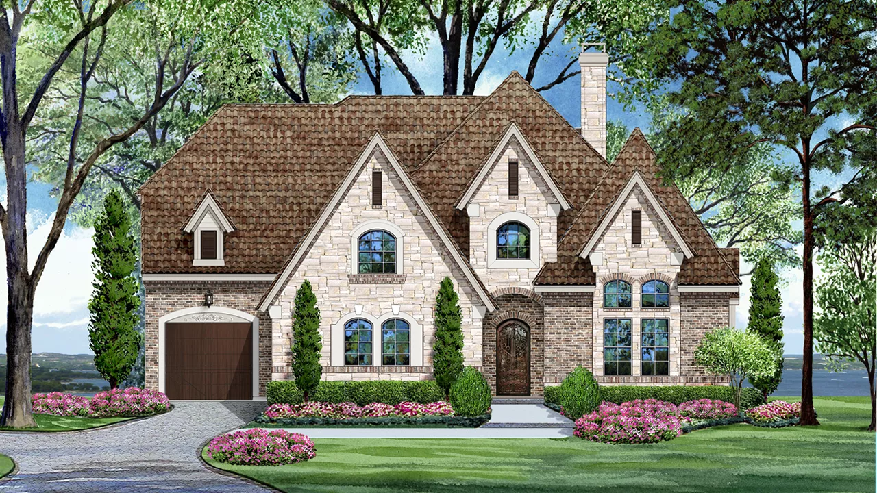 Buffalo Grove luxury home plan showcasing a completed custom home with European-inspired architecture and mature landscaping.