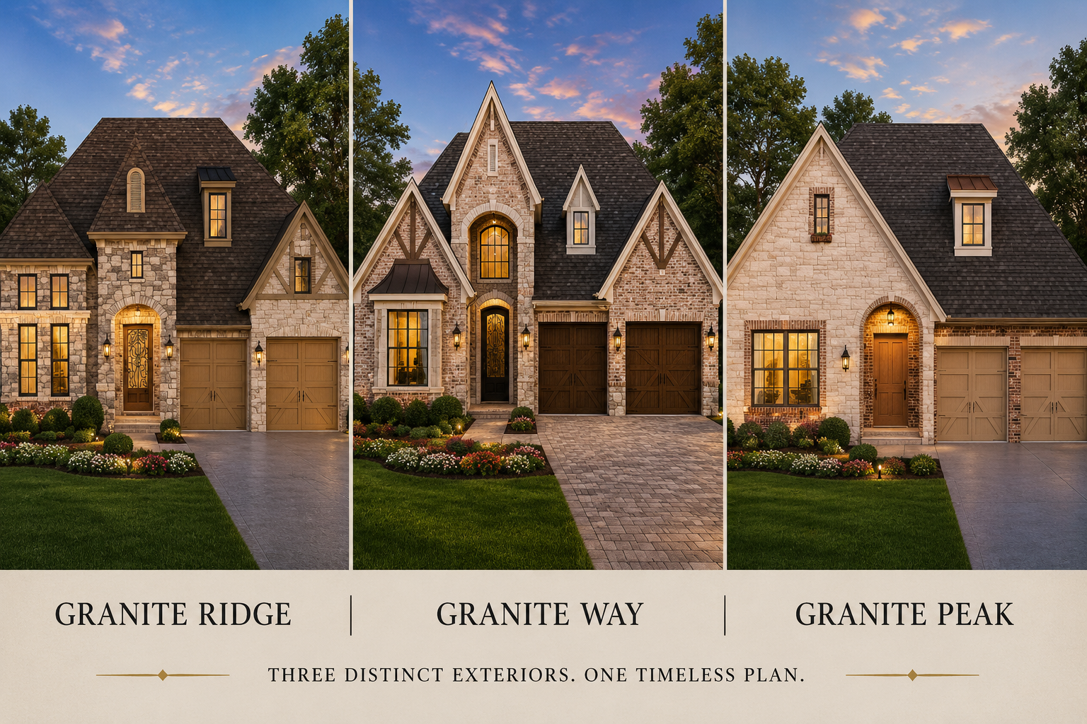 Explore our Granite Triplet Collection: three distinctive exteriors, one thoughtfully designed floor plan.